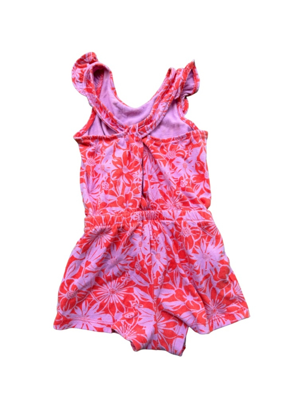 🌺 Cat & Jack Kids Pink Ruffle Sleeve Red Floral Print Girls Romper 12M - Picture 2 of 4